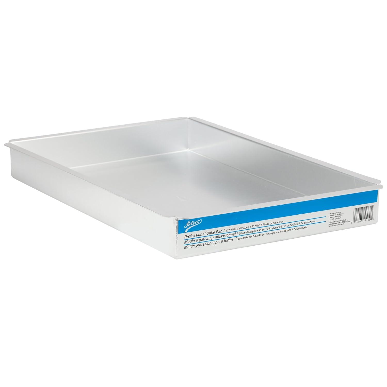 Professional Aluminum Rectangular Cake Pan, 12x18x2 Inches, Silver