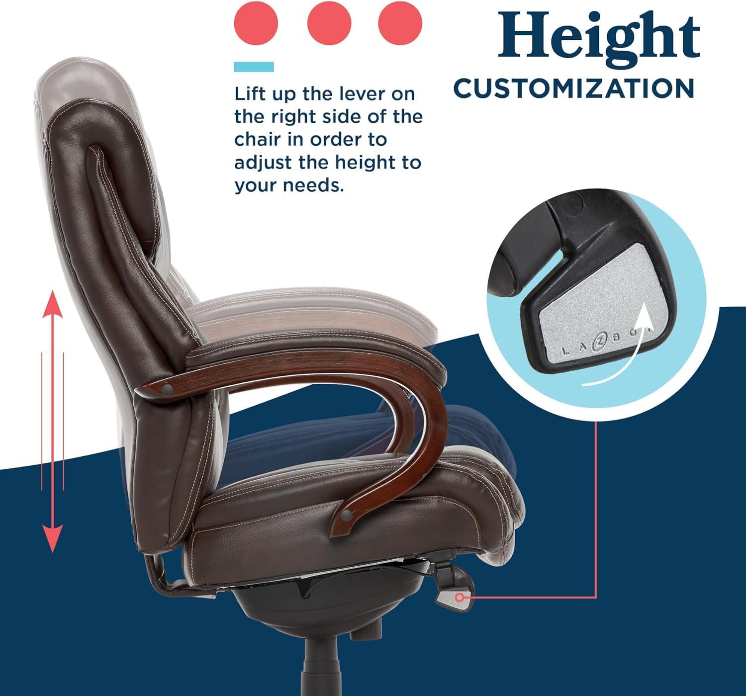 La-Z-Boy La-Z-Boy Bellamy Executive Office Chair with Memory Foam Cushions, Real Wood Arms and Swivel Base, Waterfall Seat Edge, Faux Bonded Leather