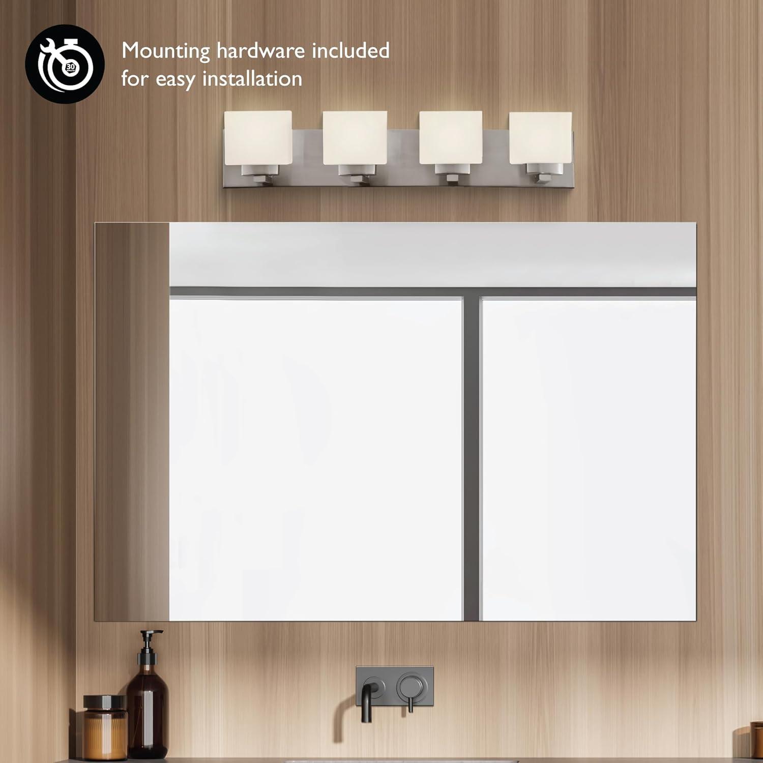 Design House Dove Creek 4-Light Dimmable Vanity Light with Frosted Glass Shades, Satin Nickel