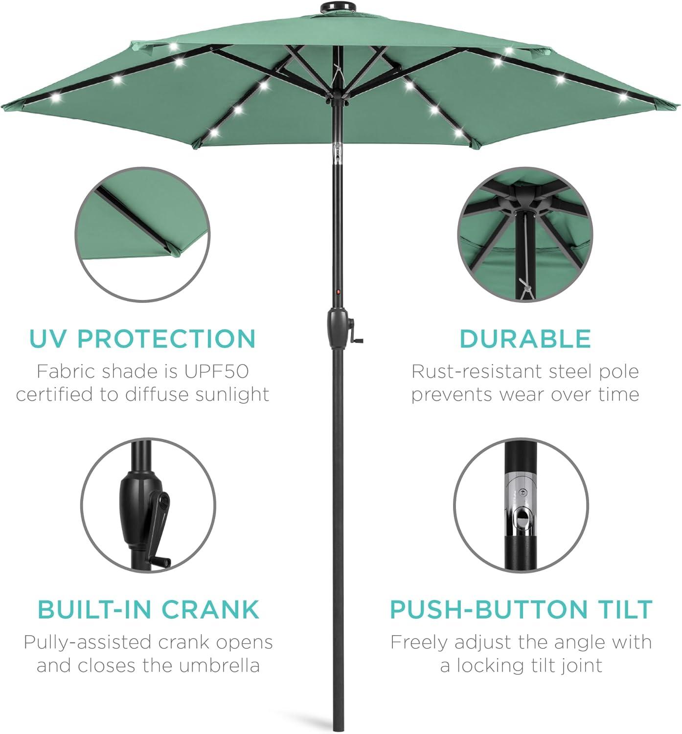 Best Choice Products 7.5ft Outdoor Solar Patio Umbrella for Deck, Pool w/ Tilt, Crank, LED Lights - Seaglass