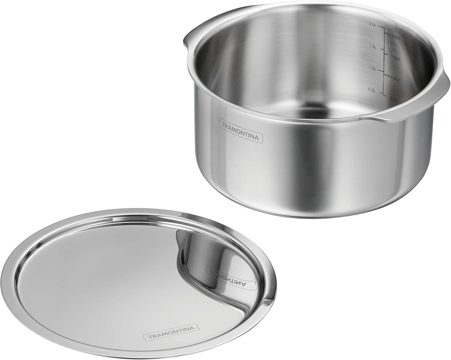 Tramontina Tramontina Utsava Tri-Ply Clad Stainless Steel Tope with Lid, Patila Pot for Indian Cooking