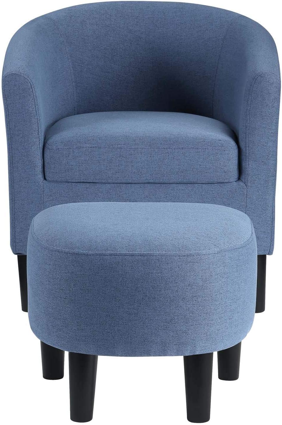 Take-a-Seat Churchill Accent Chair with Ottoman in Blue Fabric