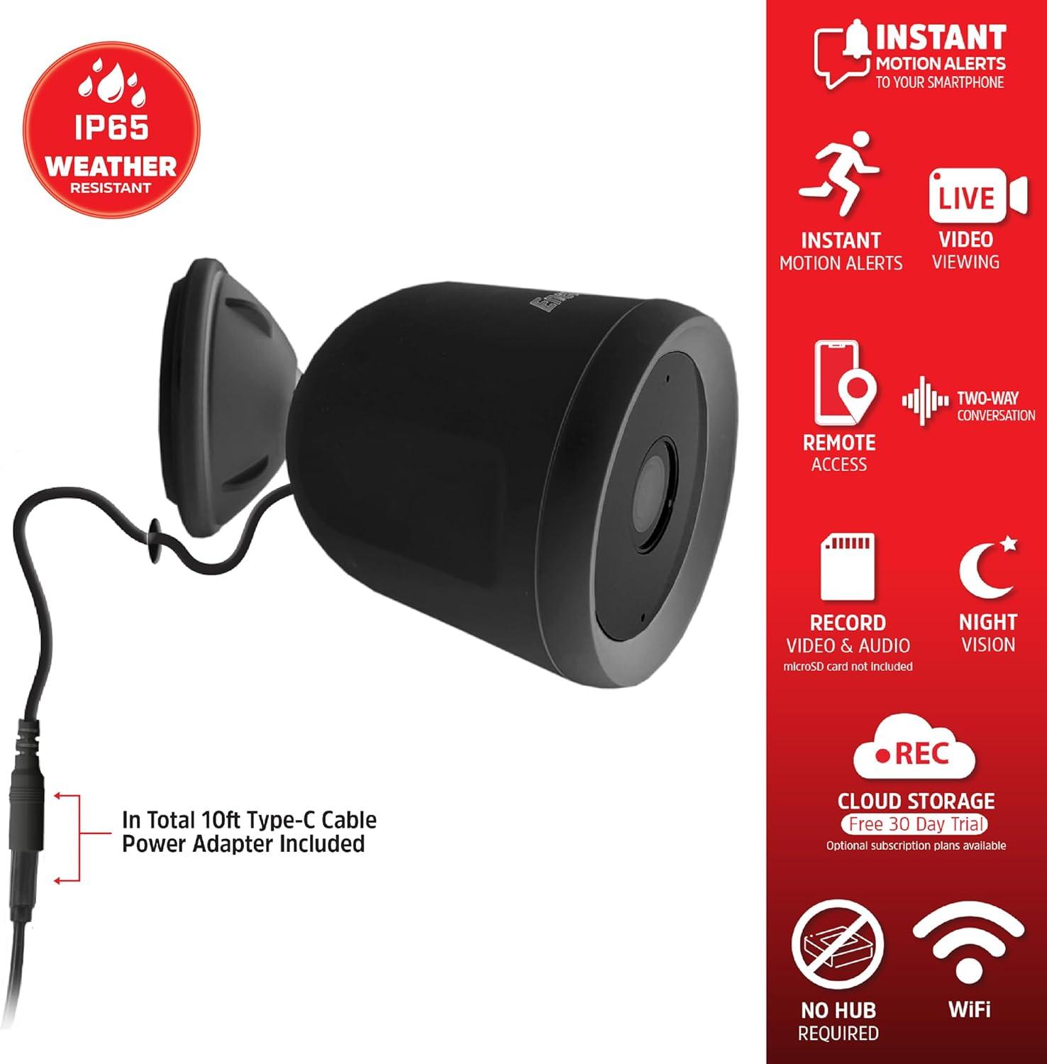 Energizer Smart Outdoor 1080P Security Camera with 2-Way Audio, Night Vision, Instant Alerts, Cloud Storage, Remote Access, Voice Control Compatible with Alexa & Google Assistant, Black