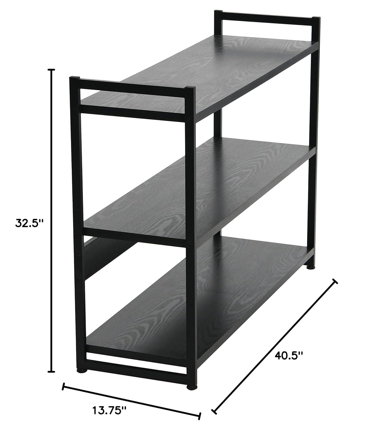 Household Essentials 32.5" Jamestown Wide 3 Shelf Bookshelf Black Oak: Sturdy Iron Frame, Adult Assembly Required