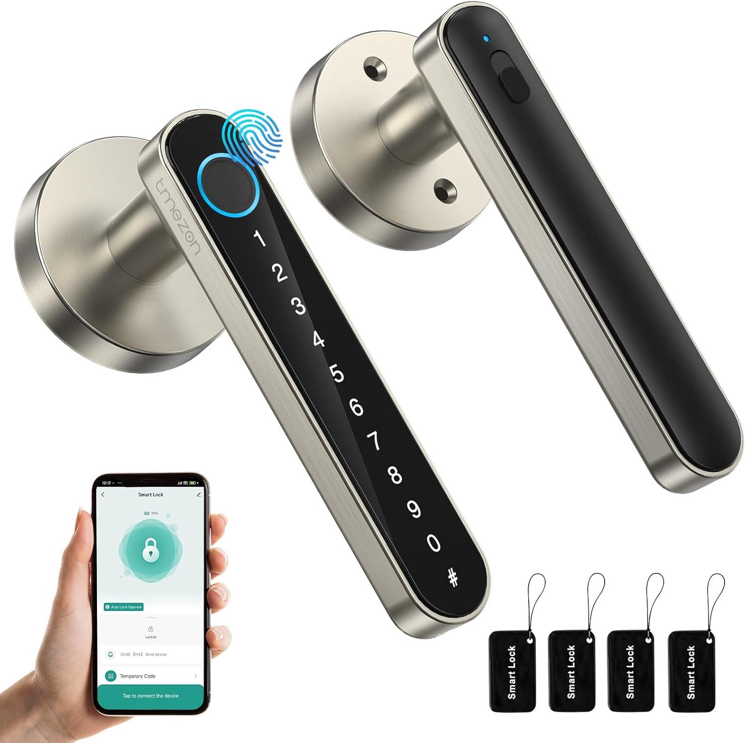 Smart Door Lock Fingerprint, Keyless Entry Door Lock With Handle, APP/IC Cards/Codes/Keys/Fingerprints Biometric Electronic Keyless Entry Lock For Bedroom Home Hotel Office