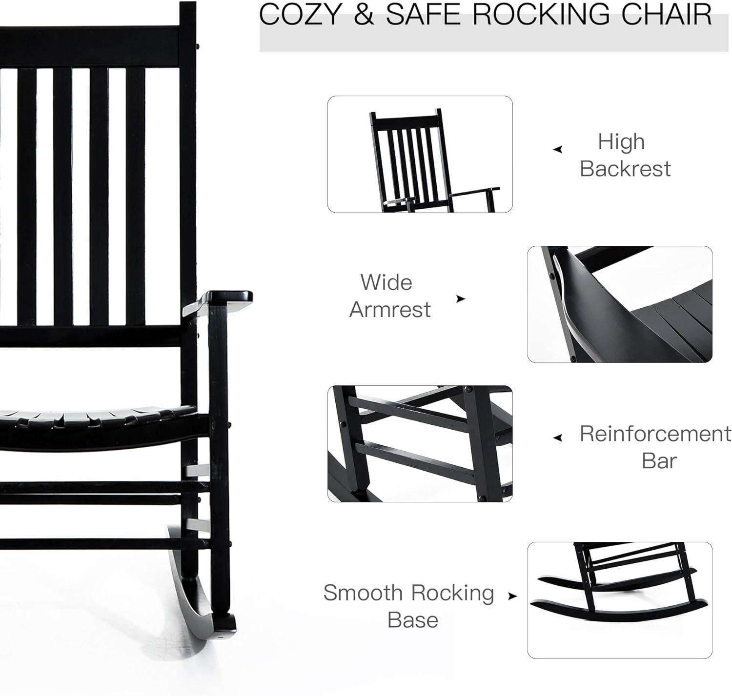 Outsunny Outdoor Rocking Chair, Wooden Rustic High Back All Weather Rocker, Slatted for Indoor, Backyard & Patio, Natural