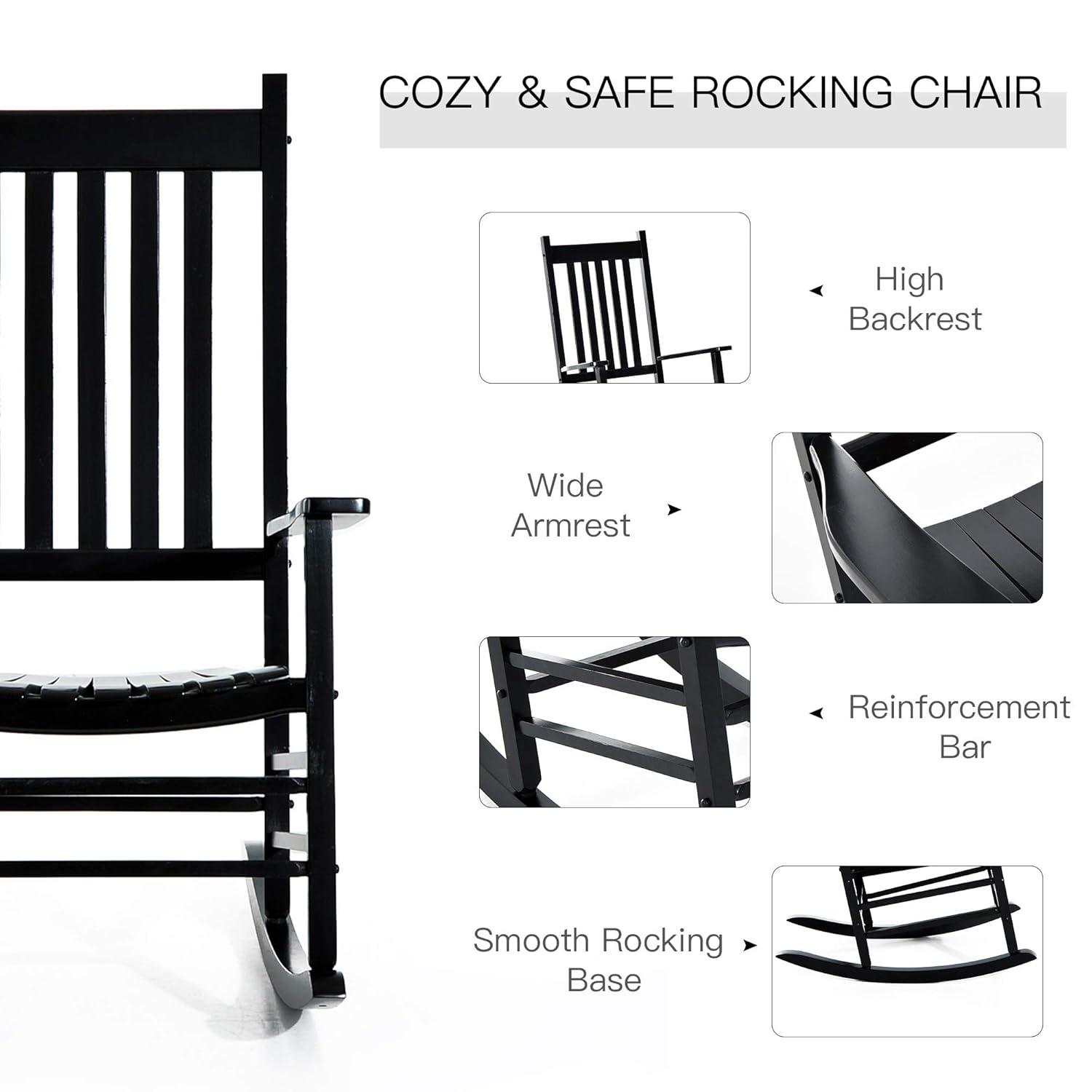 Outsunny Outdoor Rocking Chair, Wooden Rustic High Back All Weather Rocker, Slatted for Indoor, Backyard & Patio, Natural