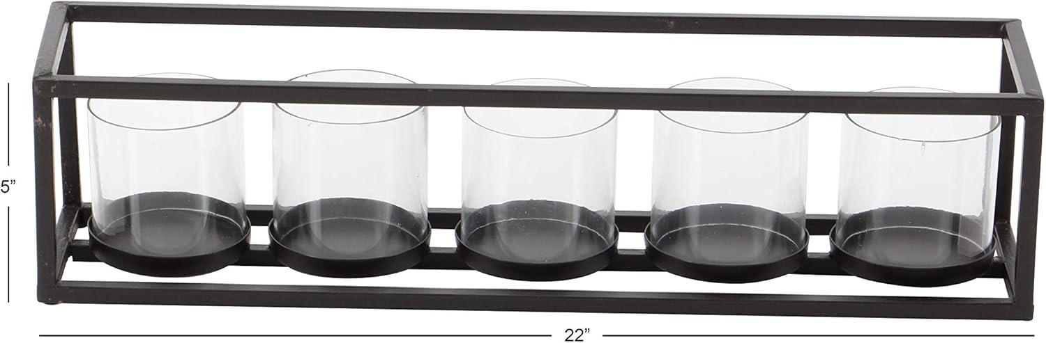 22" x 5" Contemporary Iron/Glass Five Light Candle Holder Black - Olivia & May: Elegant Mantel Decor, Indoor Use