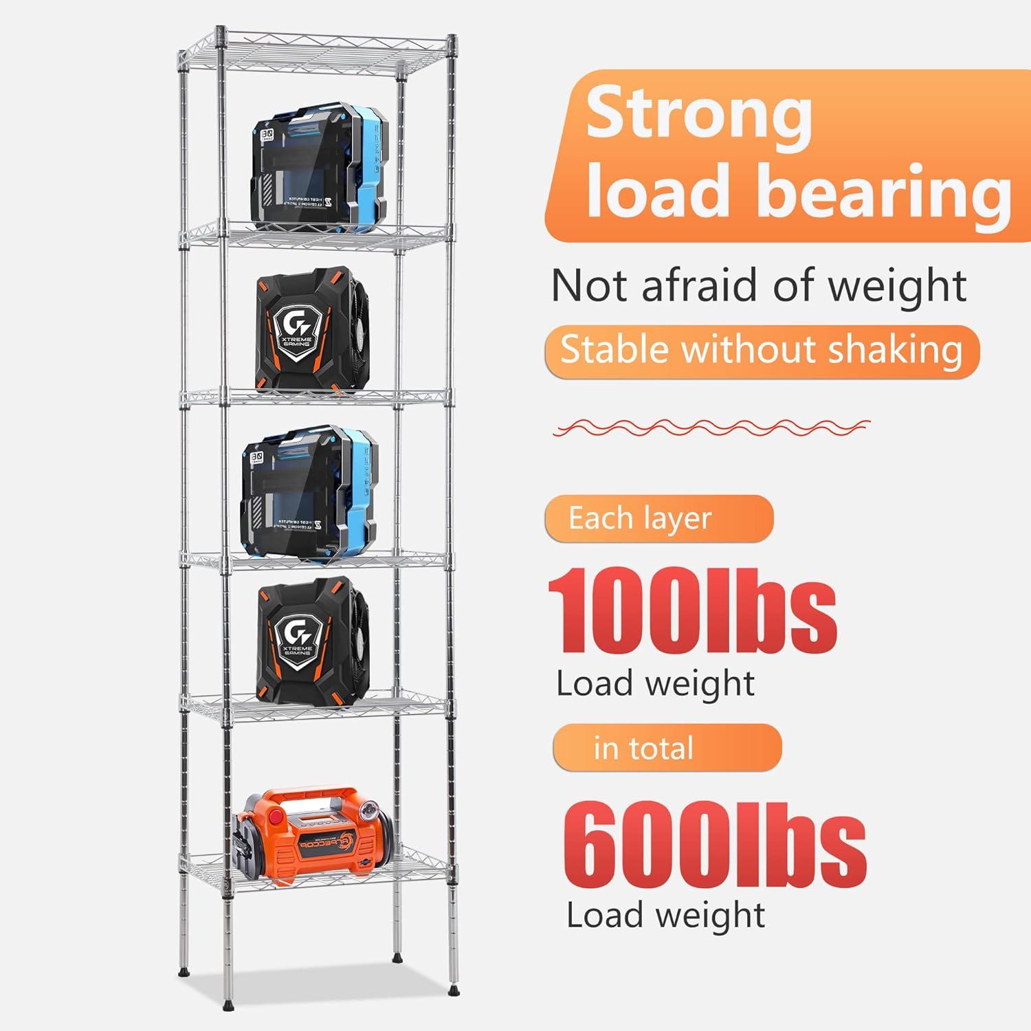 Chrome 6-Tier Adjustable Metal Wire Shelving Unit for Kitchen and Garage