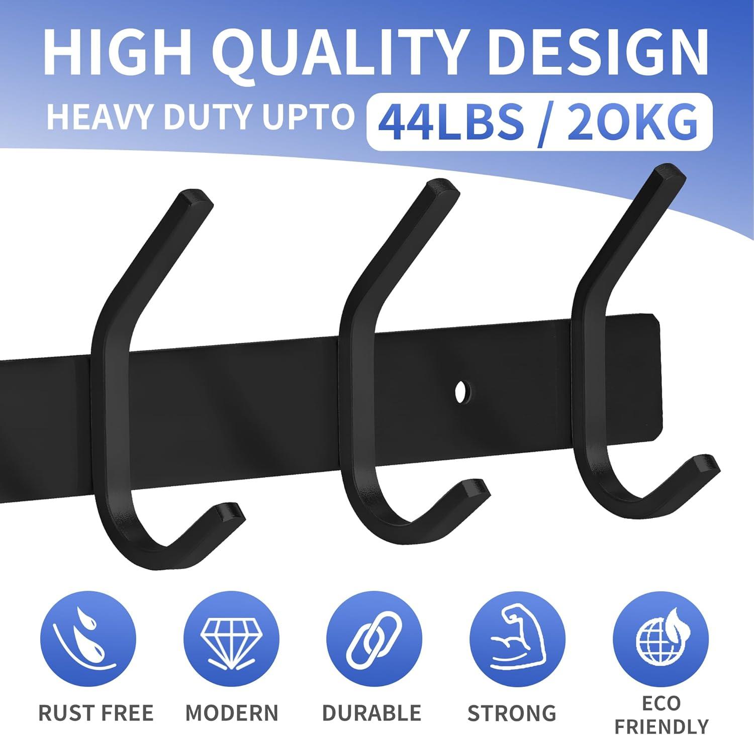 GlazieVault Black Coat Rack Wall Mount - Stainless Steel Coat Hooks for Wall (2 Pack) - Heavy Duty Coat Hanger Wall Mount for Hat Towel Jacket Clothes for Bathroom Door Hooks