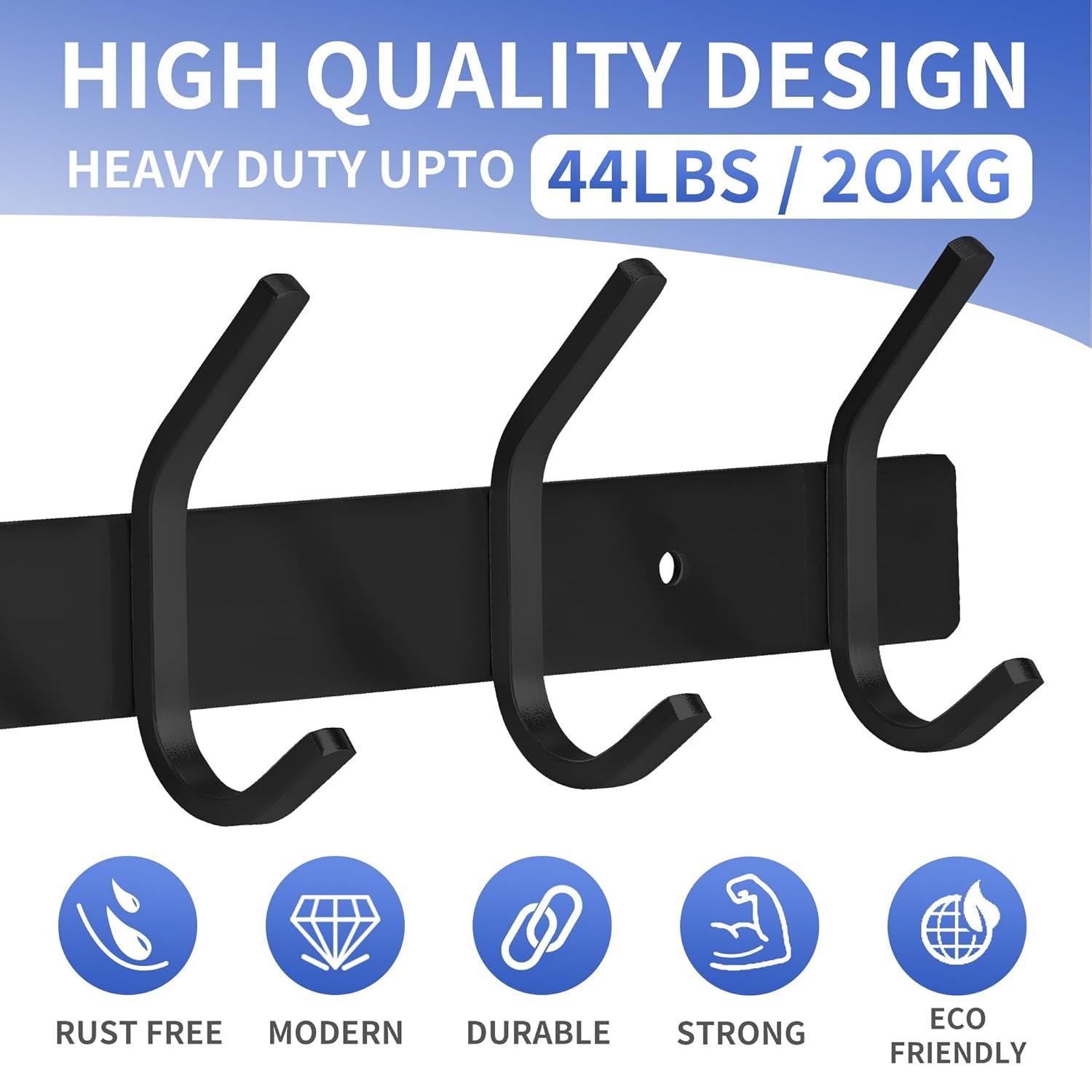 GlazieVault Black Coat Rack Wall Mount - Stainless Steel Coat Hooks for Wall (2 Pack) - Heavy Duty Coat Hanger Wall Mount for Hat Towel Jacket Clothes for Bathroom Door Hooks