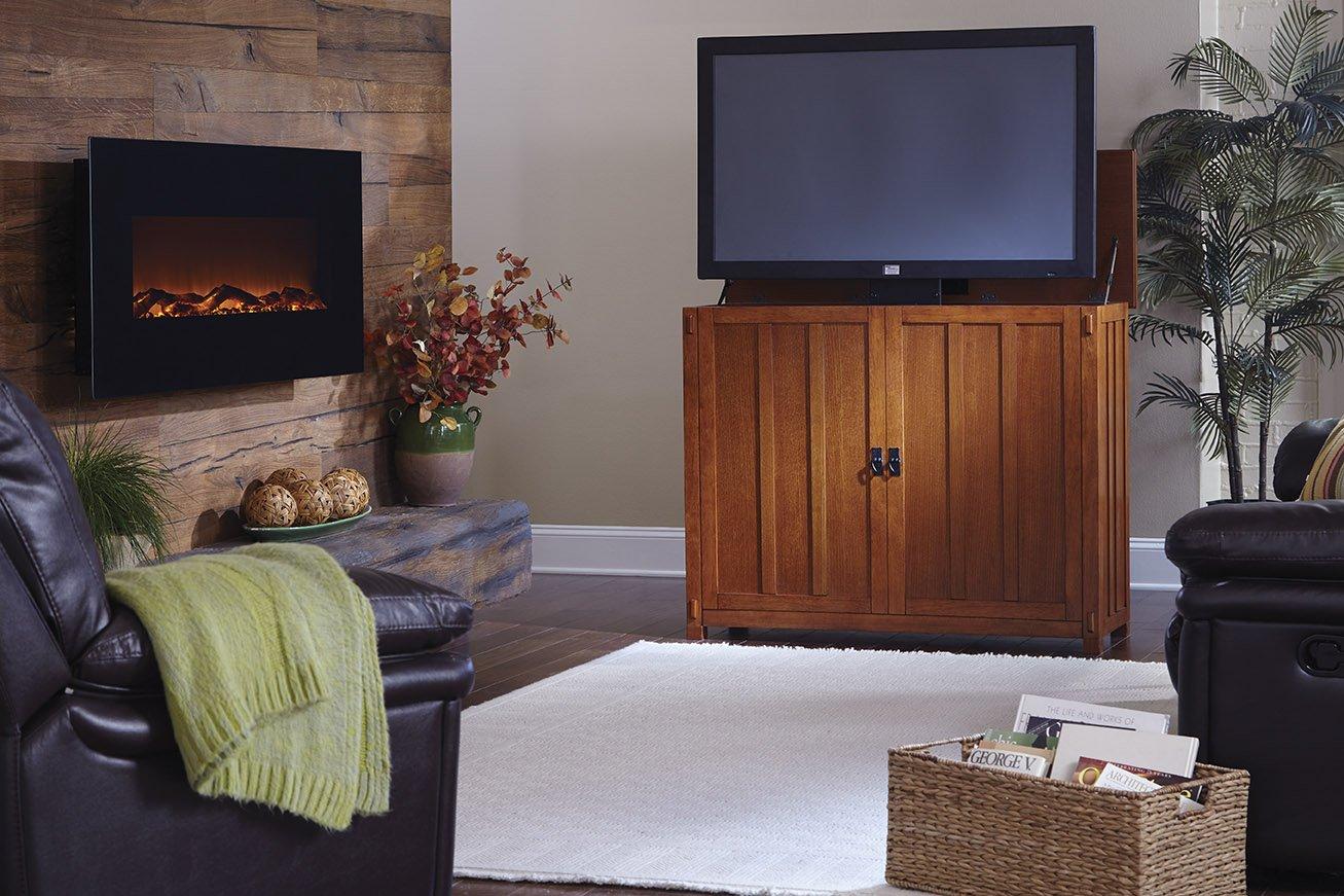 Black Oak TV Lift Cabinet with Metal Handles