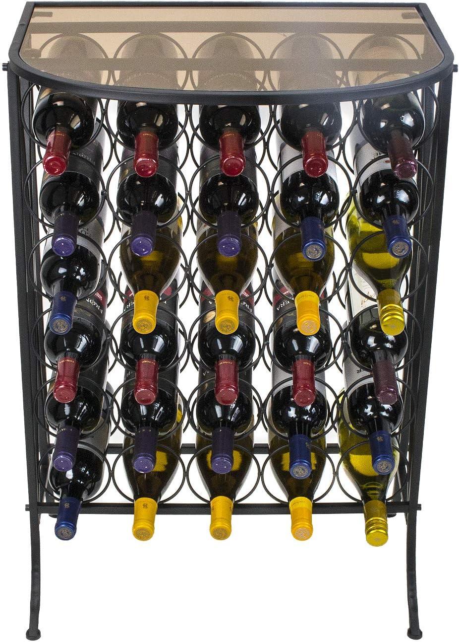 Sorbus Wine Rack Stand Bordeaux Chateau Style with Glass Table - Holds 30 Bottles