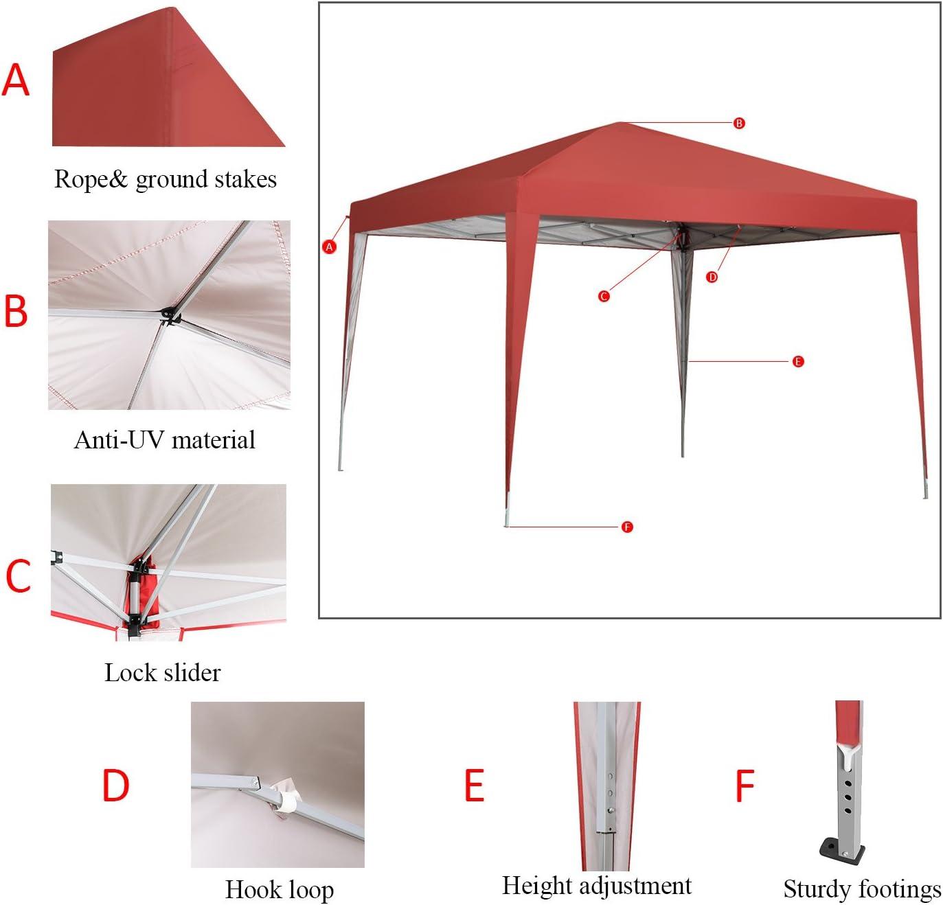 Ainfox 10 x 10 ft Pop up Canopy Tent, Instant Outdoor Canopies, Shade Tents with Carrying Bag,Red