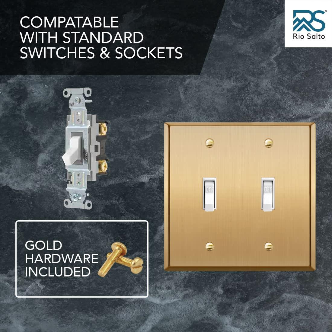 Brushed Brass Double Toggle Light Switch Cover Plate