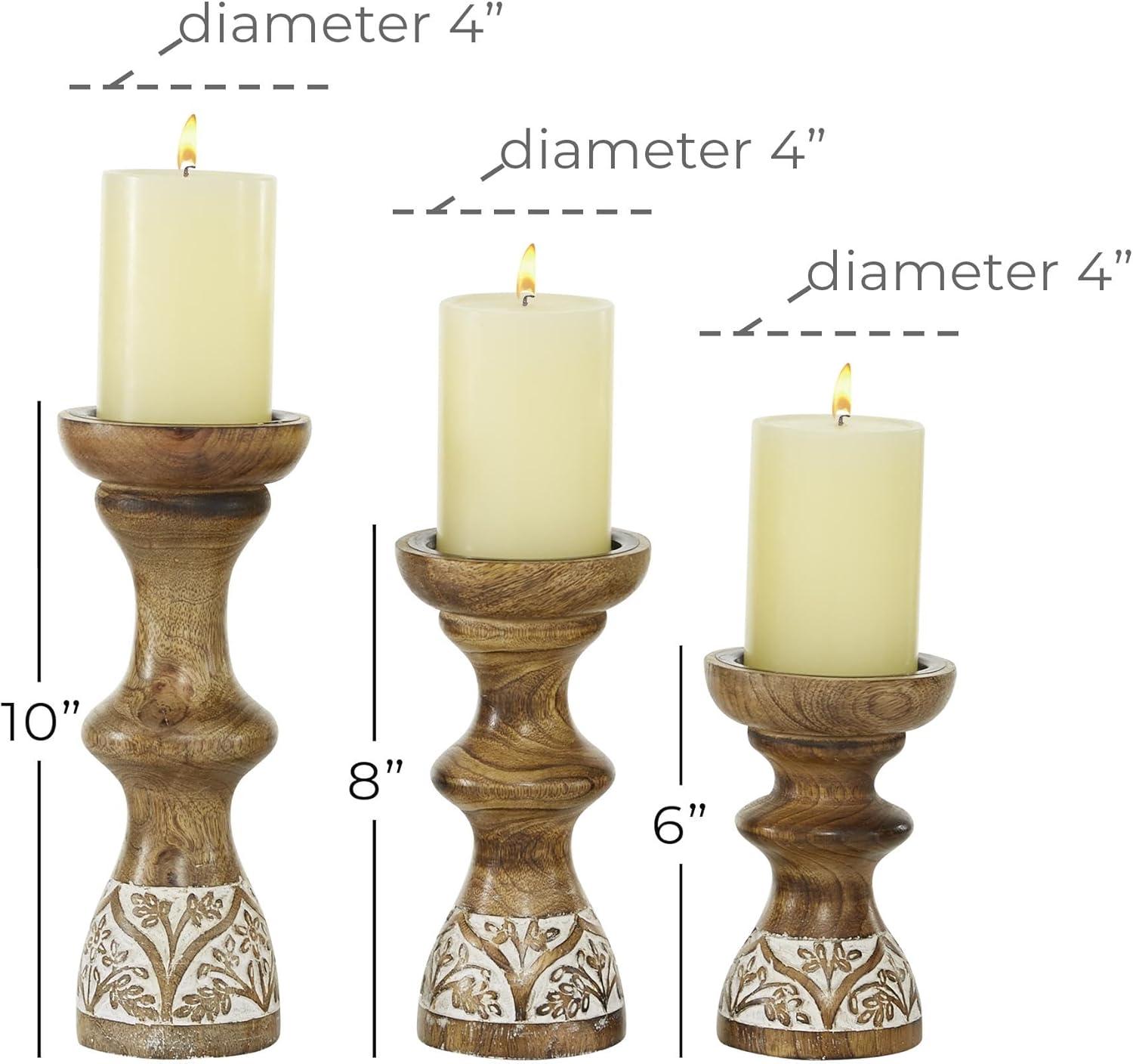 DecMode 3 Candle Brown Wood Candle Holder, Set of 3