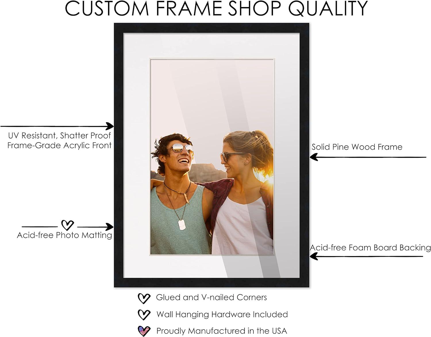 13x18 Frame Black With White Picture Mat For 13x18 Photo - Black 15x20 Frame To Display Print or