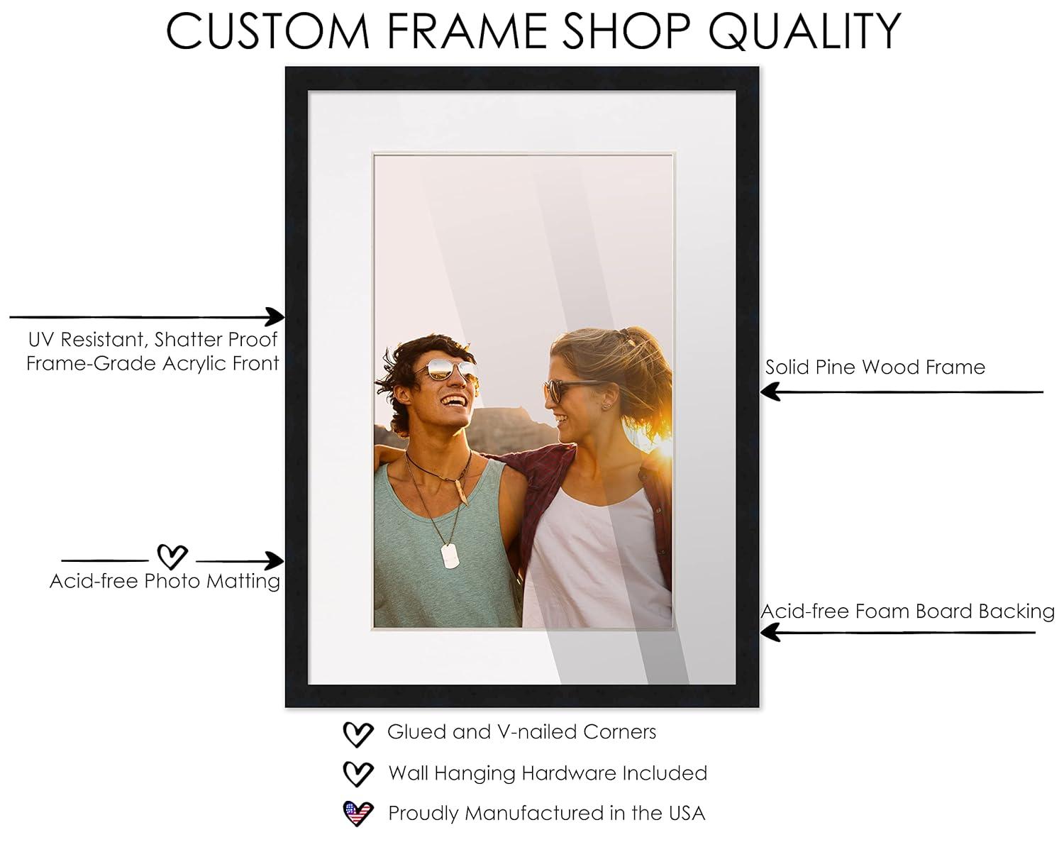13x18 Frame Black With White Picture Mat For 13x18 Photo - Black 15x20 Frame To Display Print or