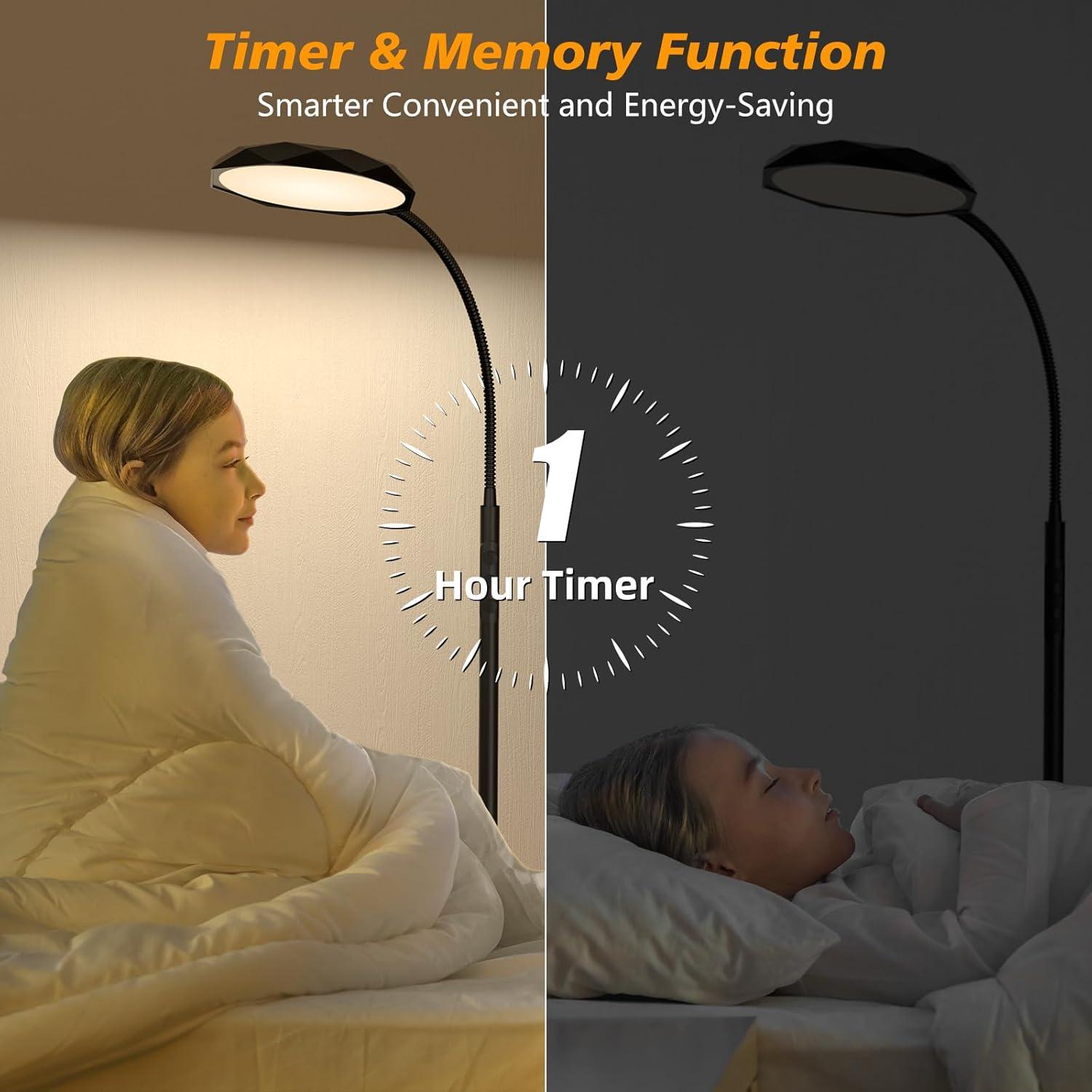 Floor Lamp, 18W Bright LED Floor Lamps for Living Room with Diamond-Surface, Stepless Adjustable Colors & Dimmer Standing Lamp with Timer, Remote & Touch Control, Reading Lights for Bedroom, Office