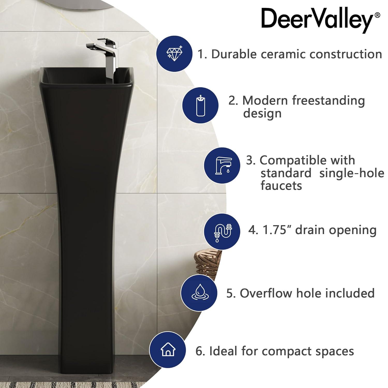 Deervalley Small Pedestal Bathroom Sink 11"L X 13"W X 35"H Ceramic One Piece Bath Sink With Overflow