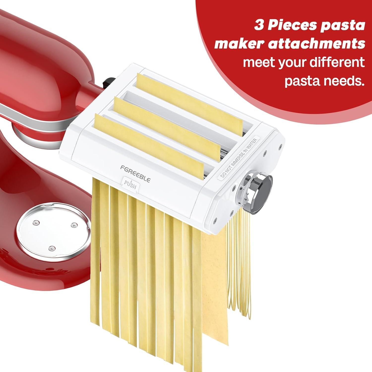 Pasta Maker Accessories Mixers 3 in 1 Set for KitchenAid Stand Mixer Attachments Include Pasta Roller, Spaghetti,Fettuccine Cutter, 8 Adjustable Thickness Settings，Pasta Maker Attachment