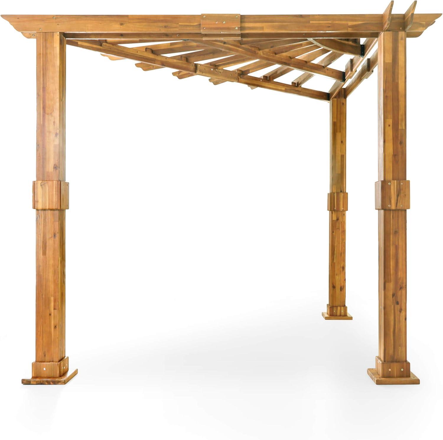 Dilan Outdoor Acacia Wood Triangle Pergola - Teak/Black - Christopher Knight Home: Weather-Resistant Corner Shade Structure