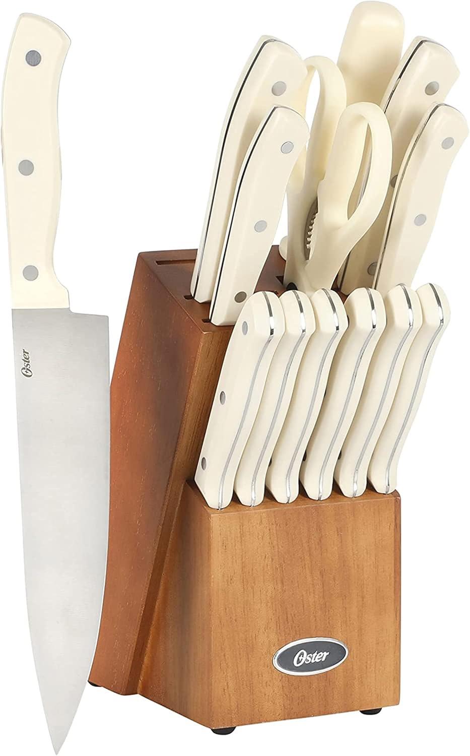 Evansville 14 Piece White Stainless Steel Cutlery Set with Wood Block