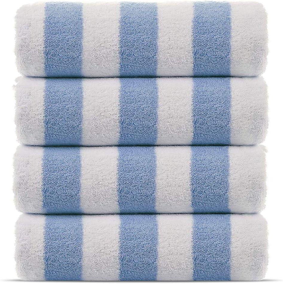 Light Blue and White Turkish Cotton Cabana Pool Towels 30x60 Inch, 4-Pack