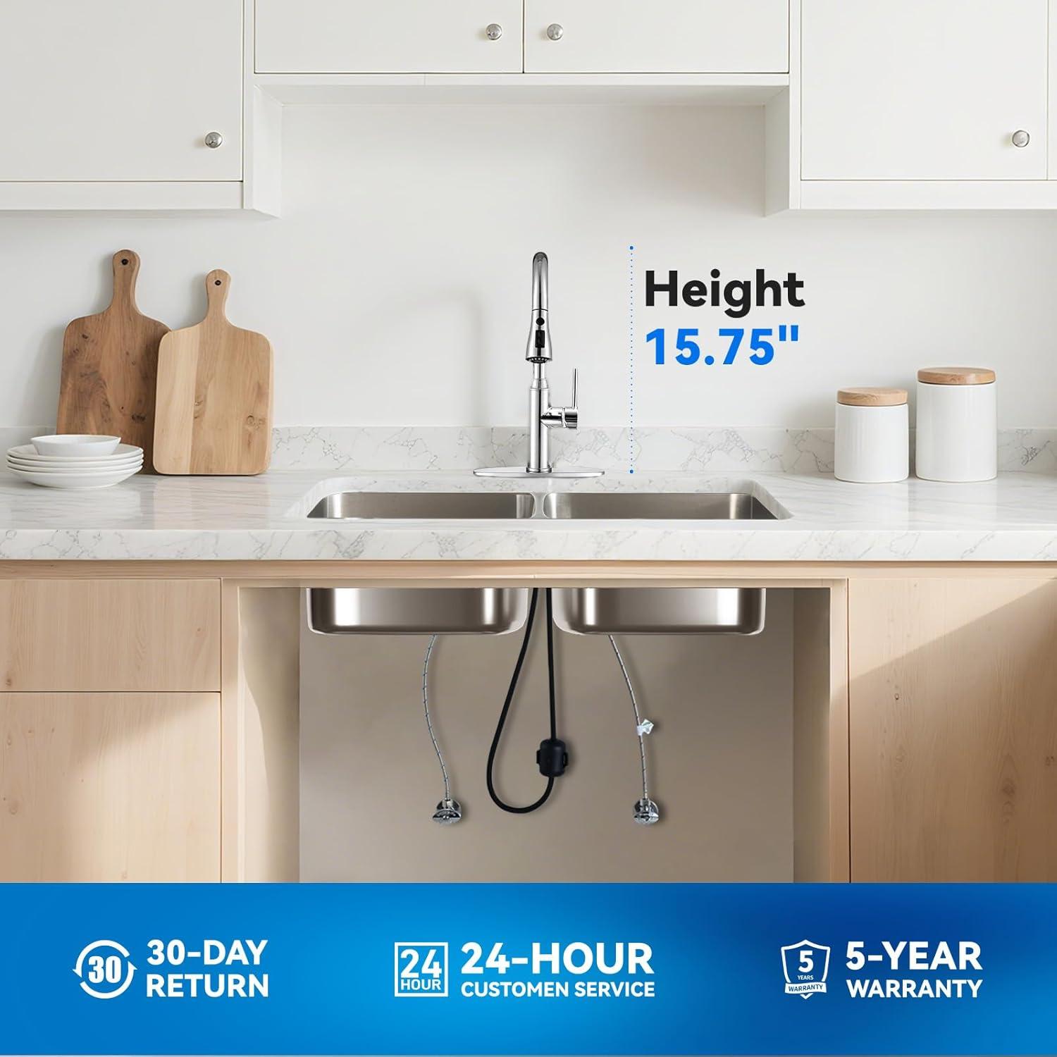 GAGALIFE Single Handle Pull Down Sprayer Kitchen Faucet High Arc Stainless Steel Faucet with 3-Function Sprayer JJL-CL-PT-SDP-C