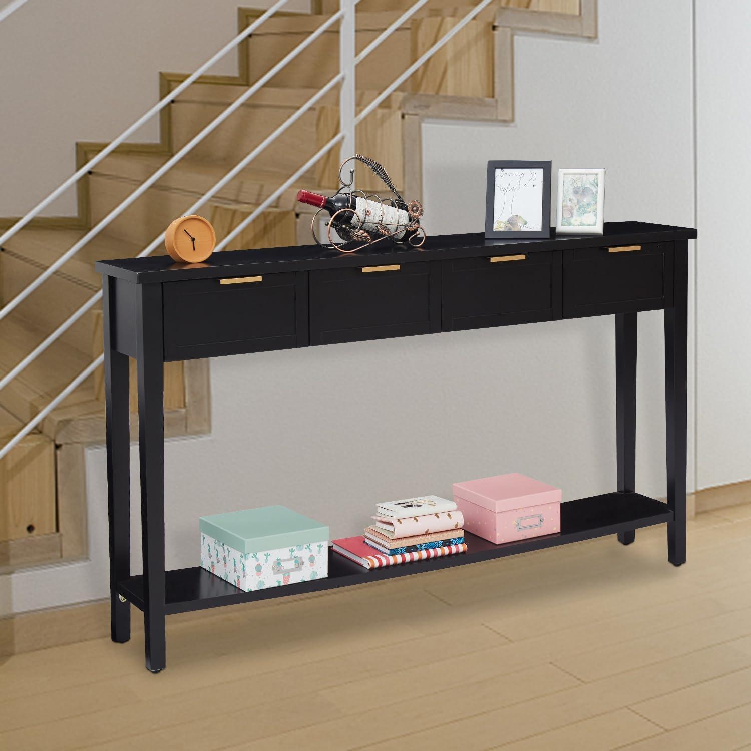 Kinfant Morden Console Table with Drawers, Narrow Sofa Table with Storage Shelf for Living Room, Entryway, Hallway, Black