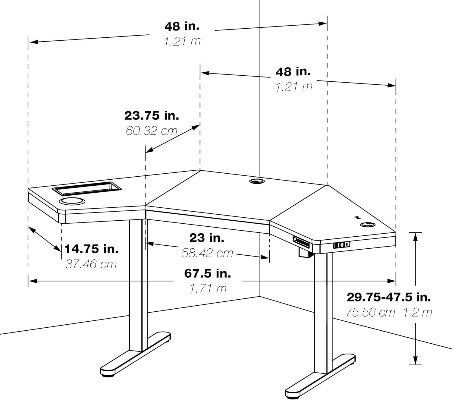 White Adjustable Height Corner Desk with USB Port and Drawer