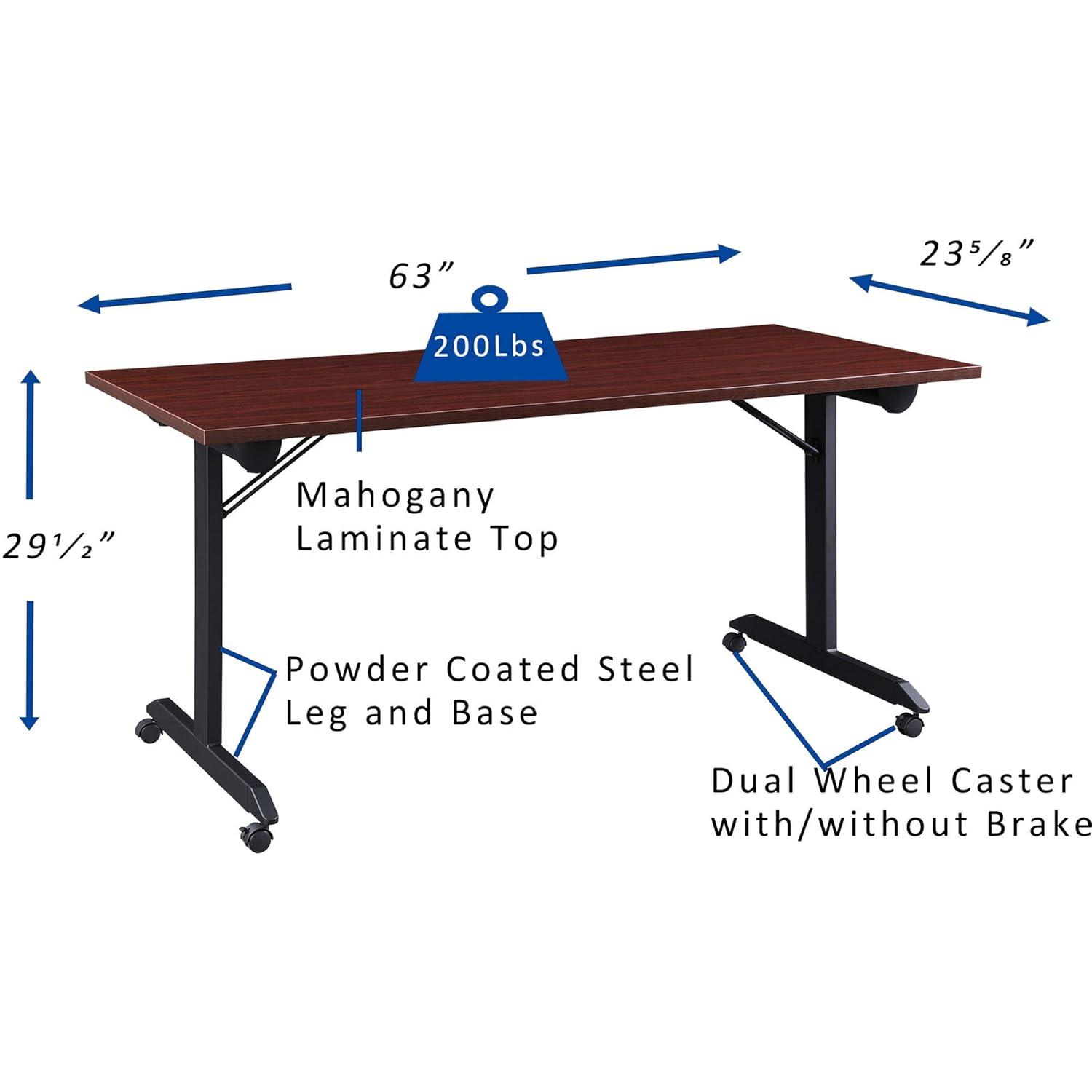 Lorell® Mobile Folding Training Table, 29-1/2"H x 63"W x 23-5/8"D, Black/Mahogany