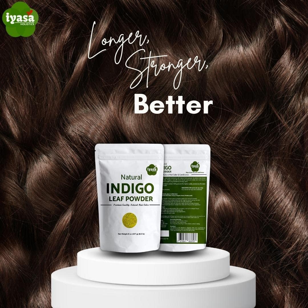Iyasa Holistics Indigo Powder,Indigofera tinctoria, 8 oz/226 gm, Natural Hair Dye Color Henna Application