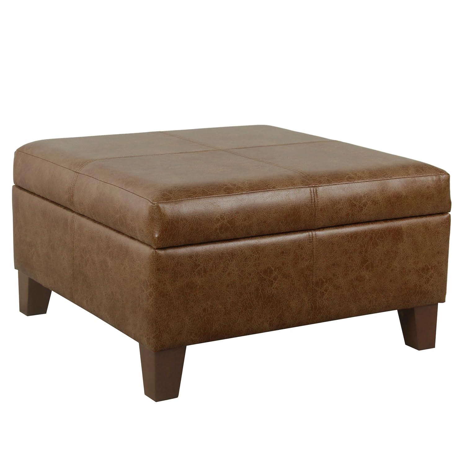 Luxury Large Square Storage Ottoman Distressed Brown - HomePop: Upholstered, Modern Style, 250lb Capacity