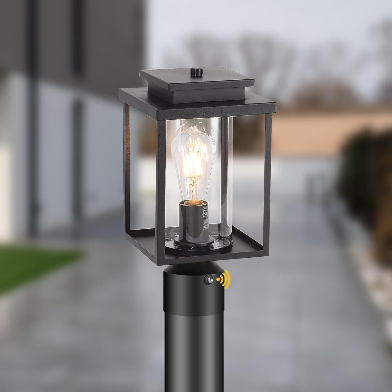 Solar Lamp Post Light, Solar Post Lights Outdoor Waterproof, Solar Light for Pole Outside, Dusk to Dawn Black Outdoor Light Pole with Remote Control, Three Modes