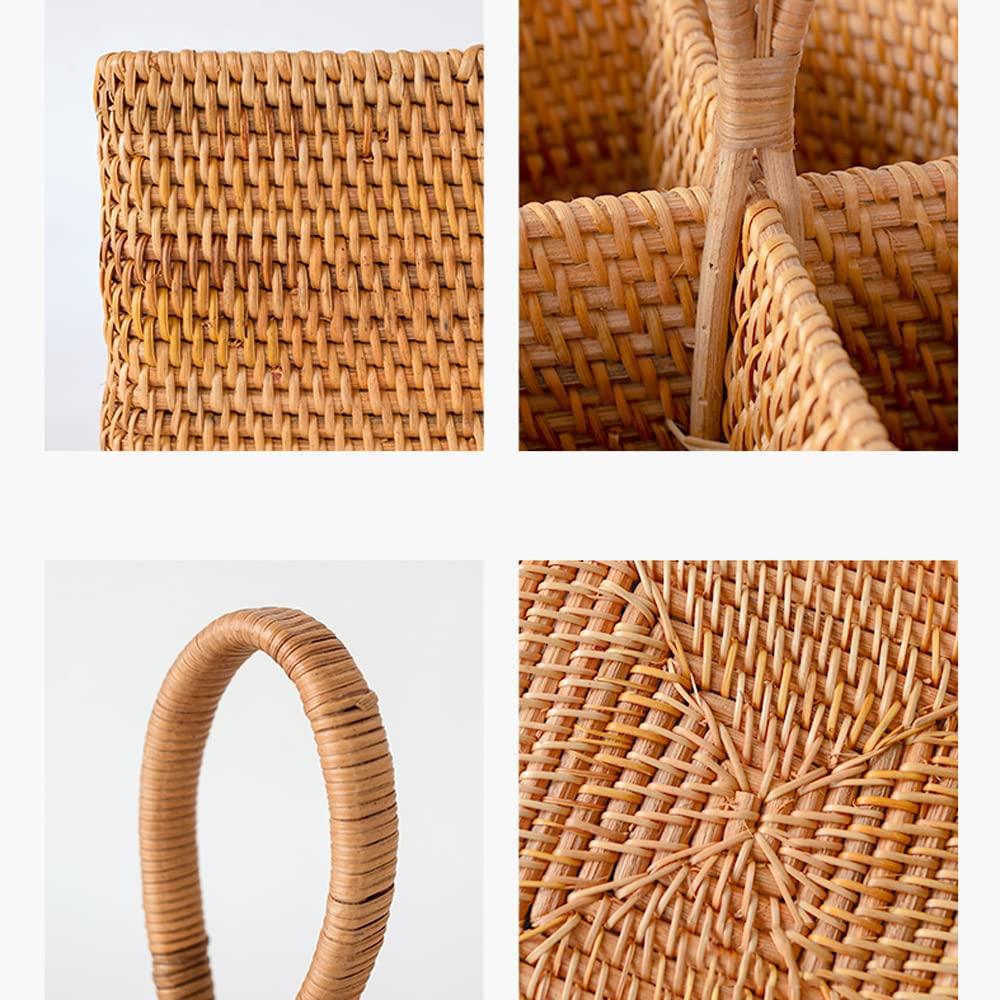 Stack man 2 Pack Rattan Round Condiment Carrier Cooking Utensil Caddy Holder- 4-Compartment Handmade Flatware Organizer Silverware Caddy For Tabletop,Parties, Cooking Utensil Condiment Organizer