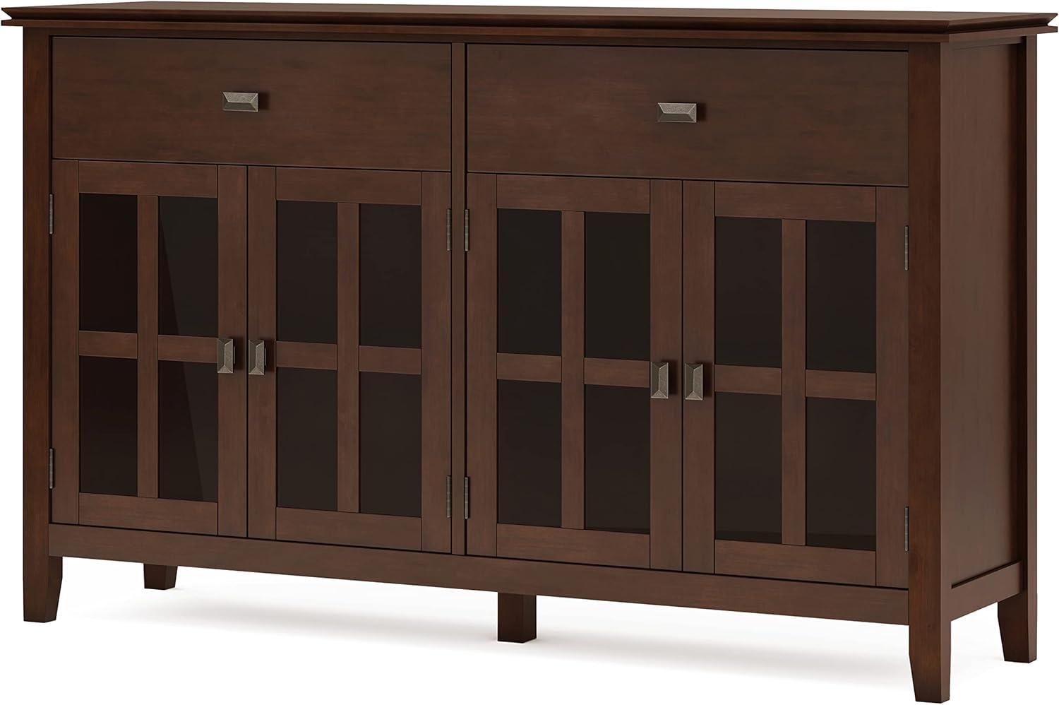 Simpli Home Artisan Solid Wood Large 4 Door Sideboard Buffet In Russet Brown