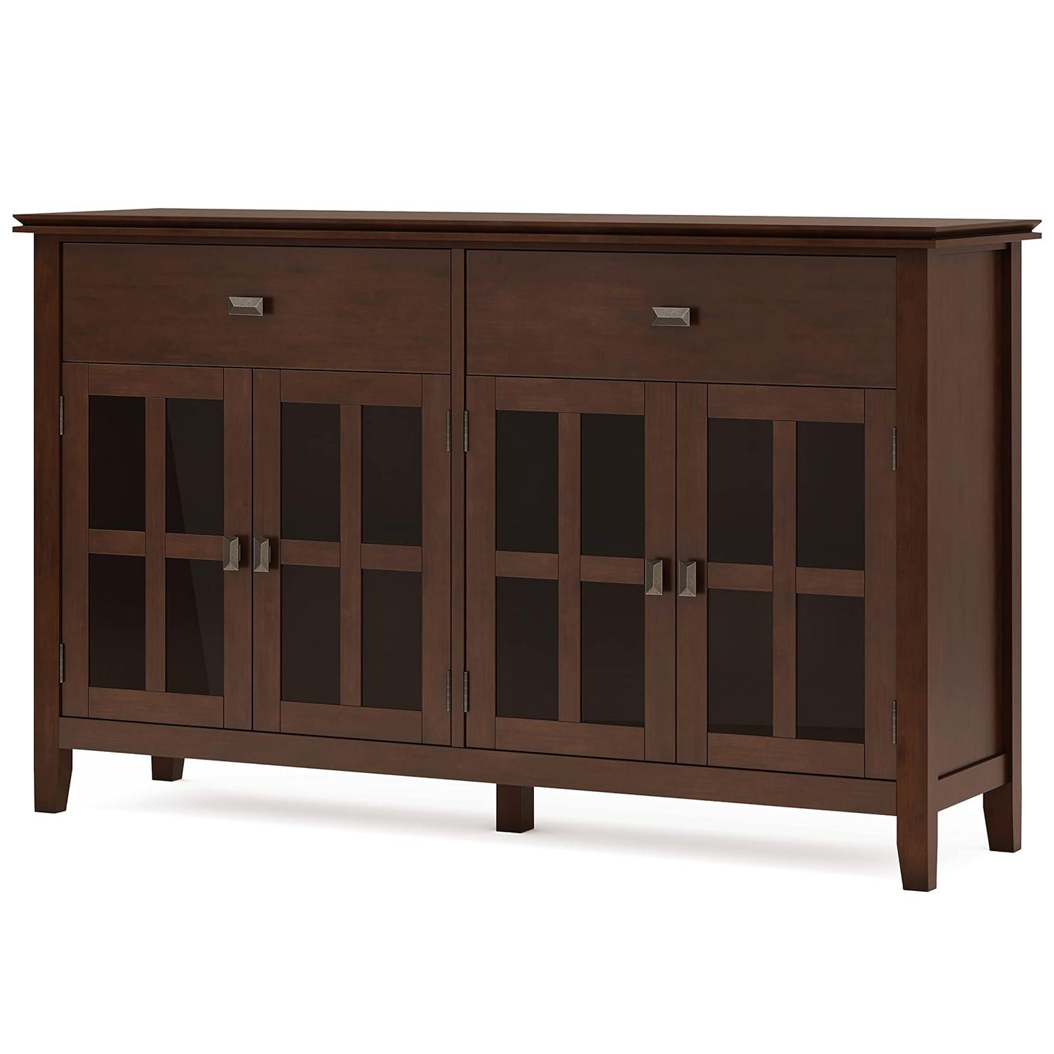 Simpli Home Artisan 60"W Solid Wood Sideboard Buffet with and Tempered Glass Doors and 3 Drawers