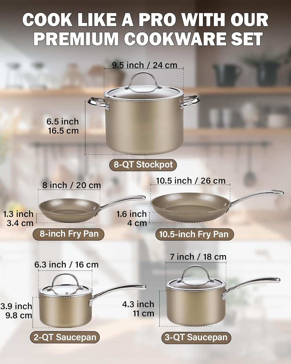 8-Piece Bronze Hard Anodized Nonstick Induction Cookware Set