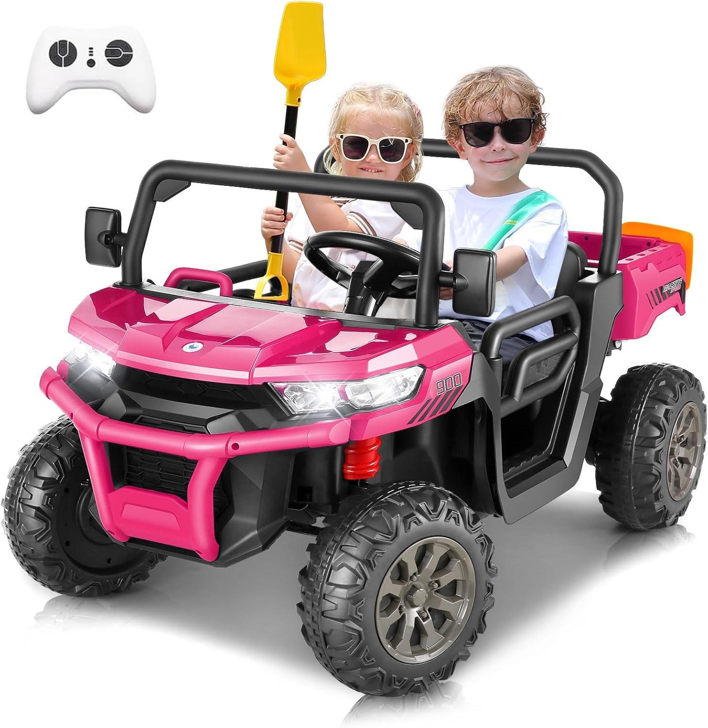 Pink 24V Kids Ride-On Truck with Remote Control and Electric Dump Bed