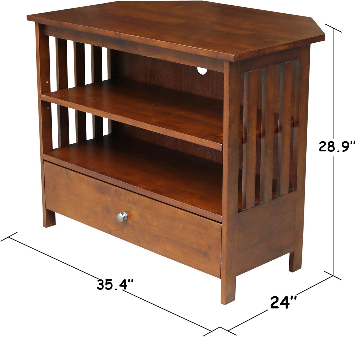 Mission Brown Wood Corner TV Stand with Drawer