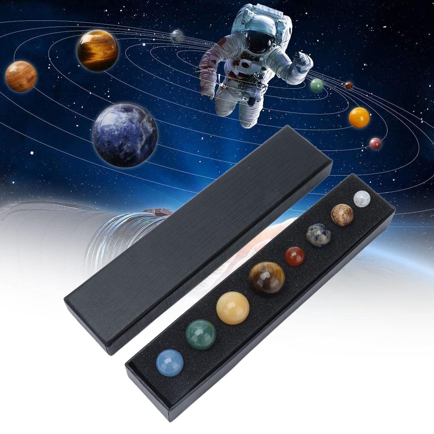 Dengmore Solar System 8 Planets Natural Gemstones Sphere with Gift Box Desk Ornaments Home Decorations