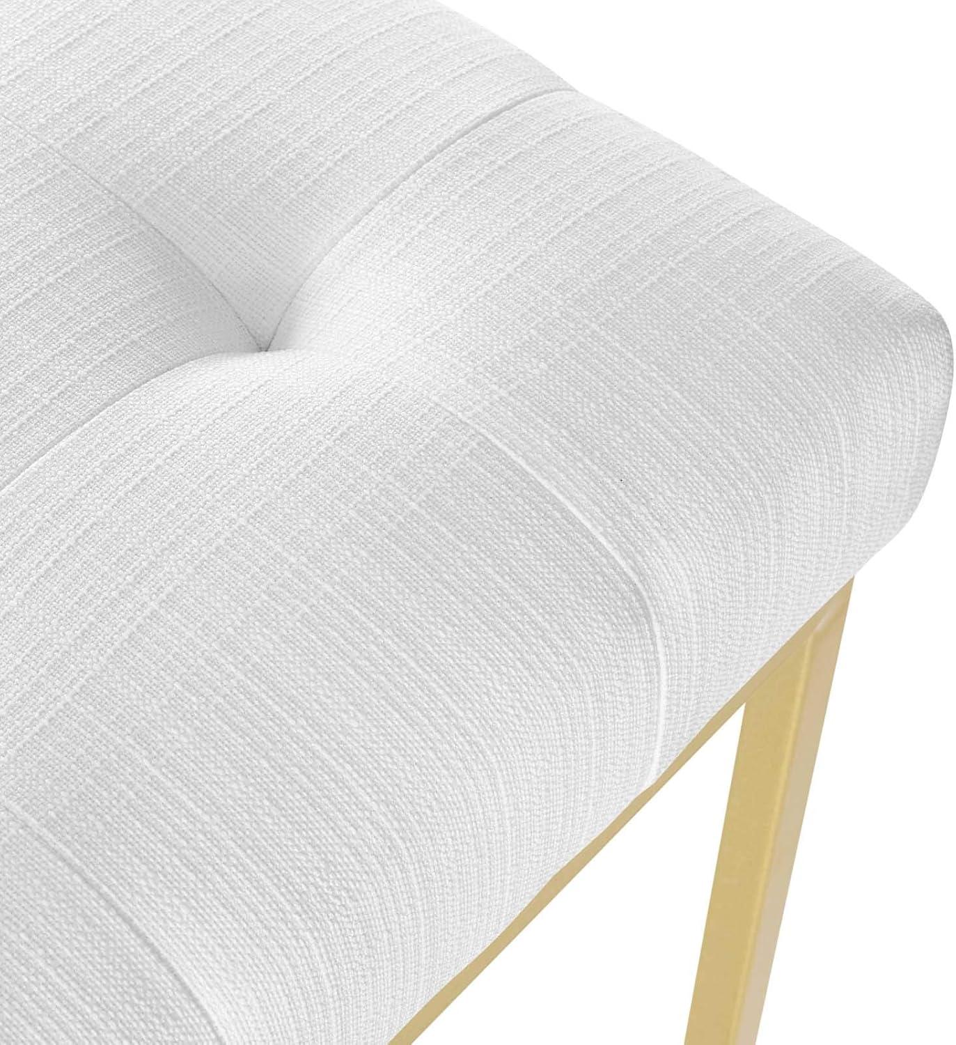 White Tufted Upholstered Dining Chair with Gold Stainless Steel Frame