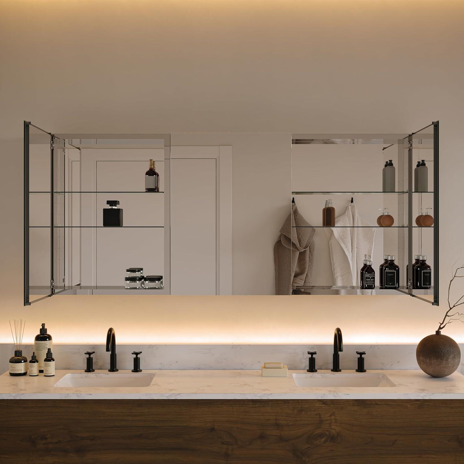 Fresca Senza 49" W x 26" H Surface/Recessed Mount Bathroom Medicine Cabinet with 4 Adjustable Shelves