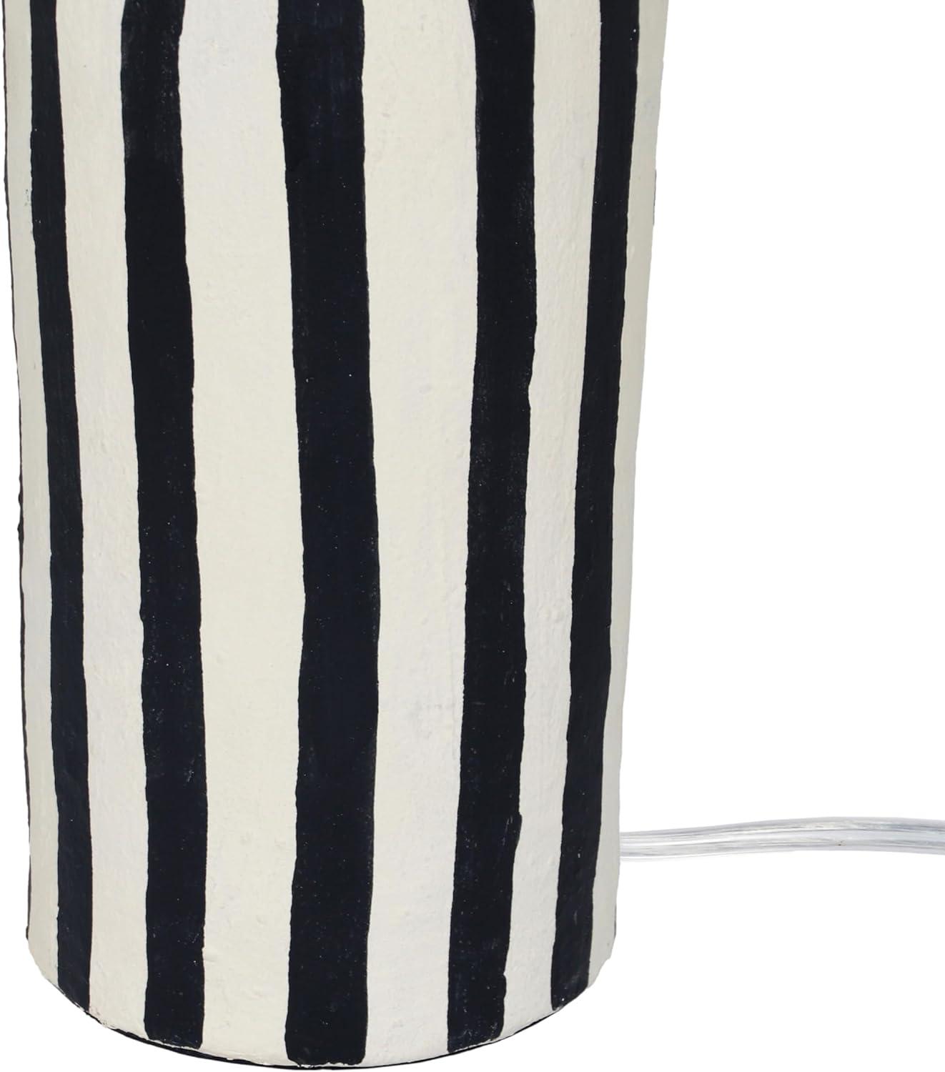 Maiori Black and Off-White Striped Papier Mache Table Lamp