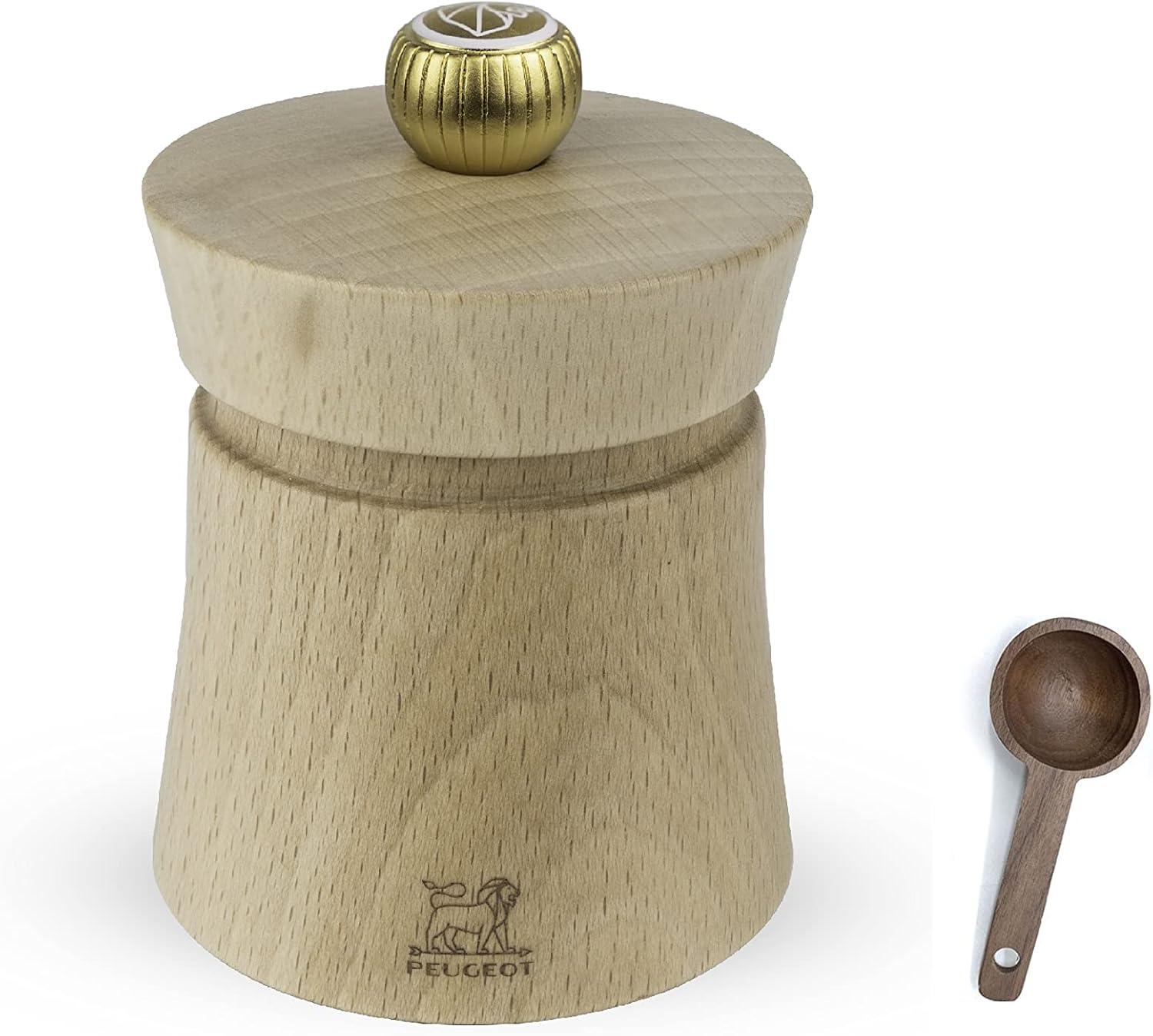 Peugeot Baya Natural Salt Mill Gift Set 3", Chocolate With Wood Spice Scoop
