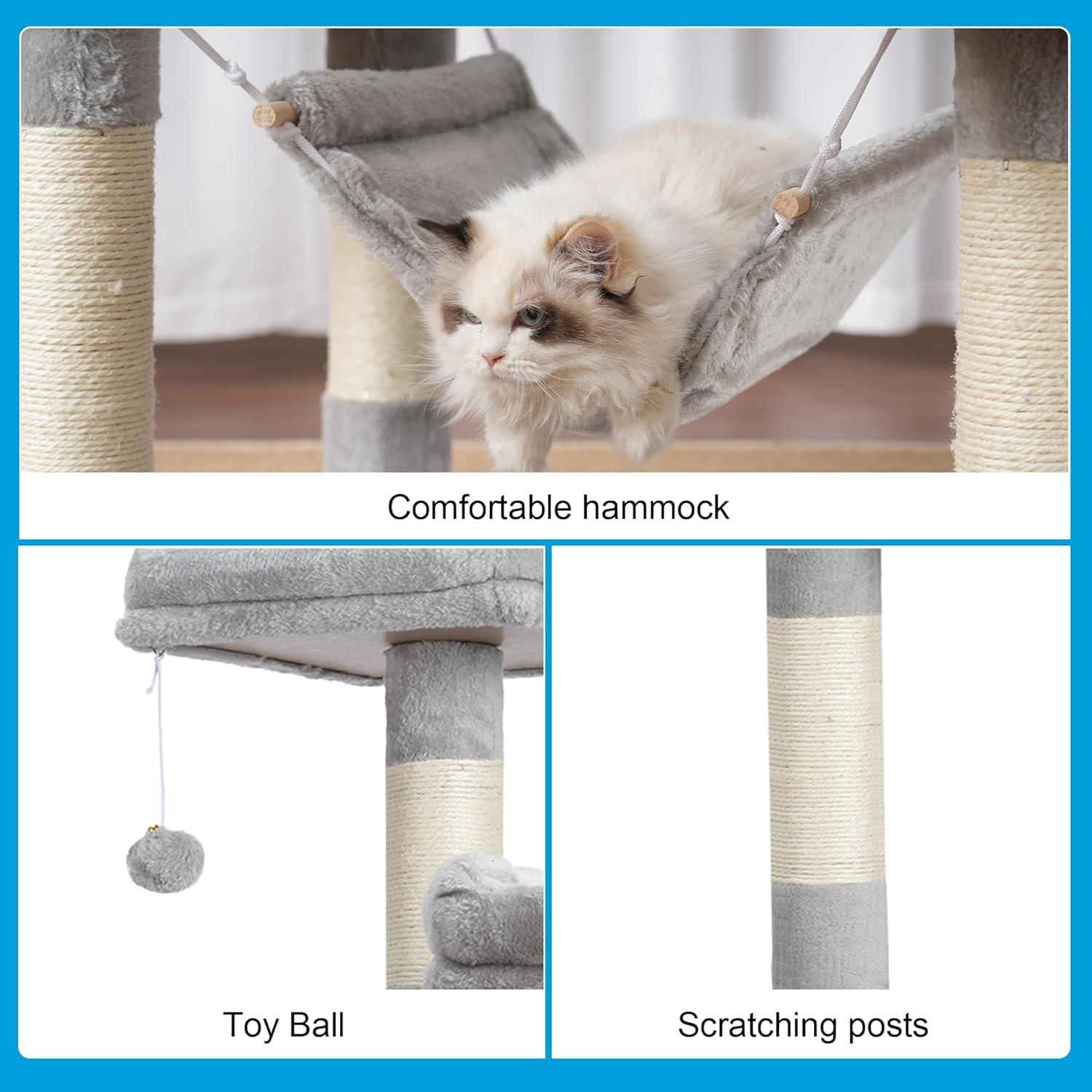 Large Multi-Level Gray Cat Tree with Sisal Posts