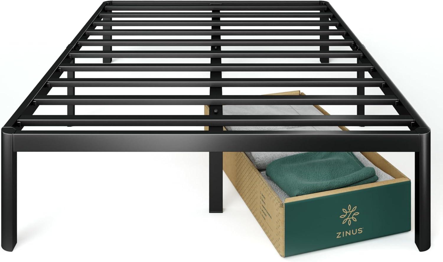 Full Black Metal Platform Bed Frame with Steel Slats