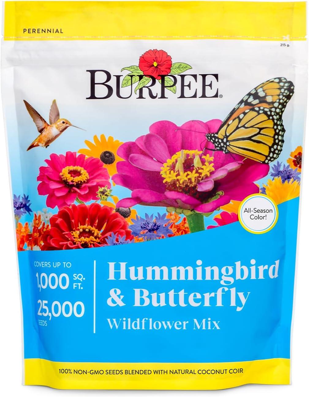 Burpee Hummingbird & Butterfly Mix Wildflower Seeds – Non-GMO, Attracts Pollinators, Annual & Perennial Flowers