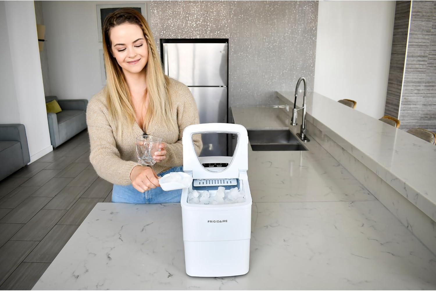 Frigidaire Ice Maker with 26 lbs. Capacity Countertop Stainless Steel Ice Maker with Transparent Window